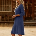 thumbnail image 6 of Cotton Linen Midi Dresses for Women V Neck Long Sleeve Dress Loose Fit Casual Trendy Sundress Fitted Sundress with Flowy Hemlines 2026 Summer Beach Vacation Outfits, 6 of 6
