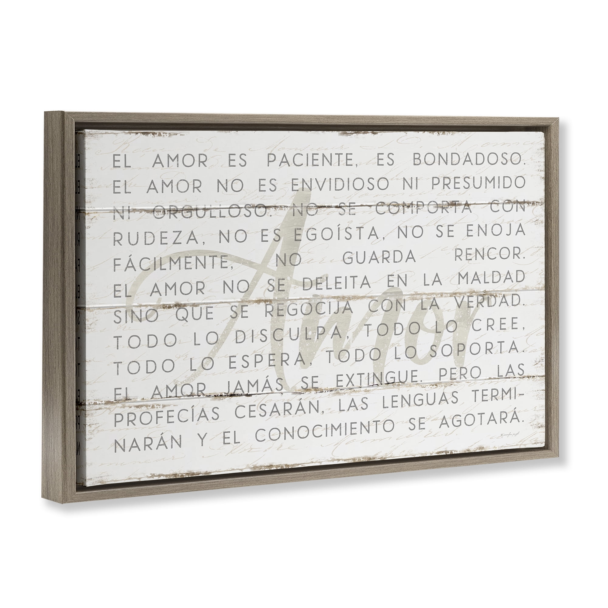 Stupell Industries Amor es Paciente y Bondadoso Inspirational Quotes & Sayings Painting Brown Floater Framed Art Print Wall Art, 25 x 17