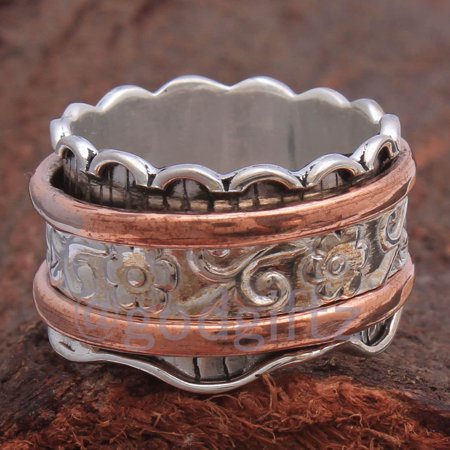Fidget Spinner Ring Two Copper Band Ring Handmade Ring Thumb Silver Ring 925 Silver Ring Valentine Day Gift Spinner Ring Designer Ring