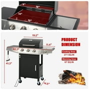 40000 BTU Gas Grill with Side Burner, Seizeen 3-Burner Stainless Steel Barbecue Grill for Outdoor BBQ, Camping and Outdoor Cooking Kitchen