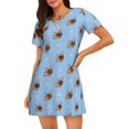 thumbnail image 1 of Easygdp Brown French Bulldog Camisón de manga corta para mujer, informal, estampado, 1 of 6