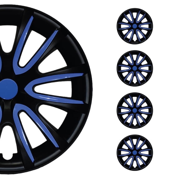 OMAC 16" Inch Hubcaps Wheel Rim Cover Matt Black & Dark Blue Set