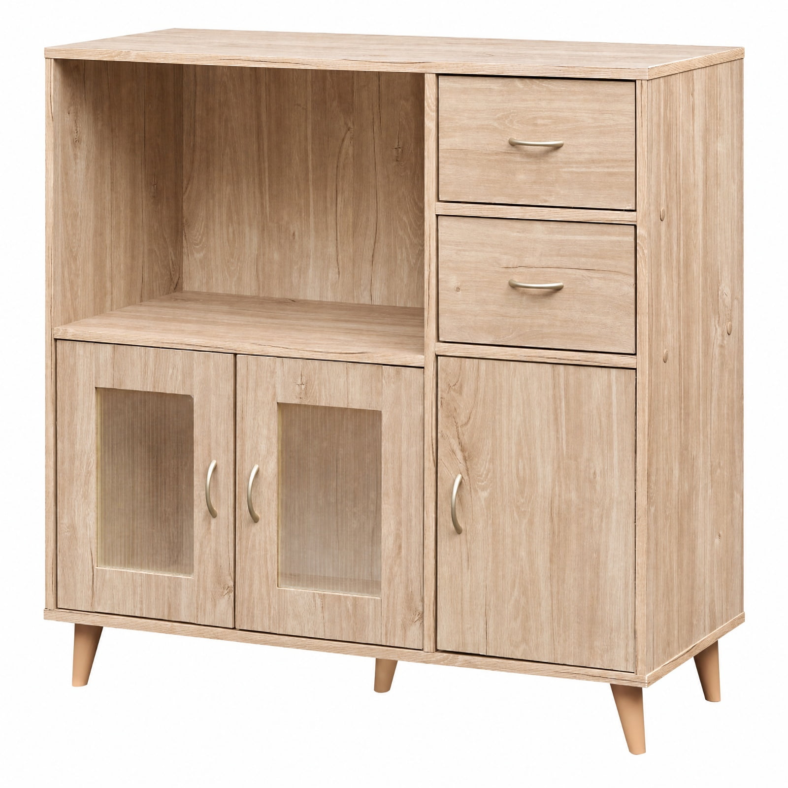 Furnibear 36 Inch Sideboard Buffet Cabinet with Open Compartment for Kitchen Dining Living Room Buffet Storage Server, Natural