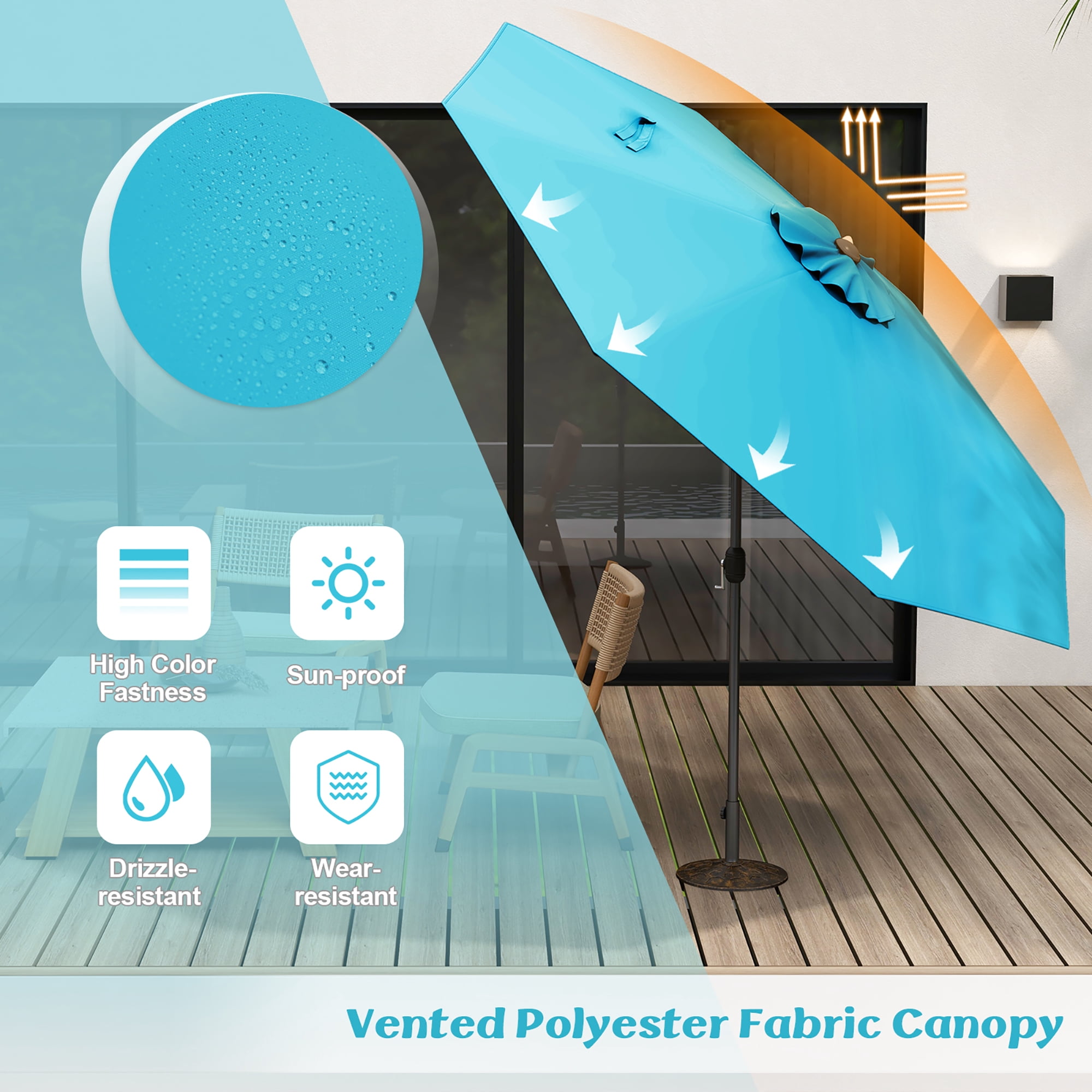 Gymax 300 CM Patio Umbrella Heavy Duty Market Umbrella w/ Tilt Mechanism Crank Handle Blue