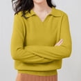thumbnail image 2 of Comdrip Chandail à Col pour Femmes, Chandail à Col pour Femmes avec Col, Manches Longues, Tricoté, Base, Polo Élégant, Col en V, Hauts Tricotés d'Automne, Chandail pour Femmes Jaune m, 2 of 5