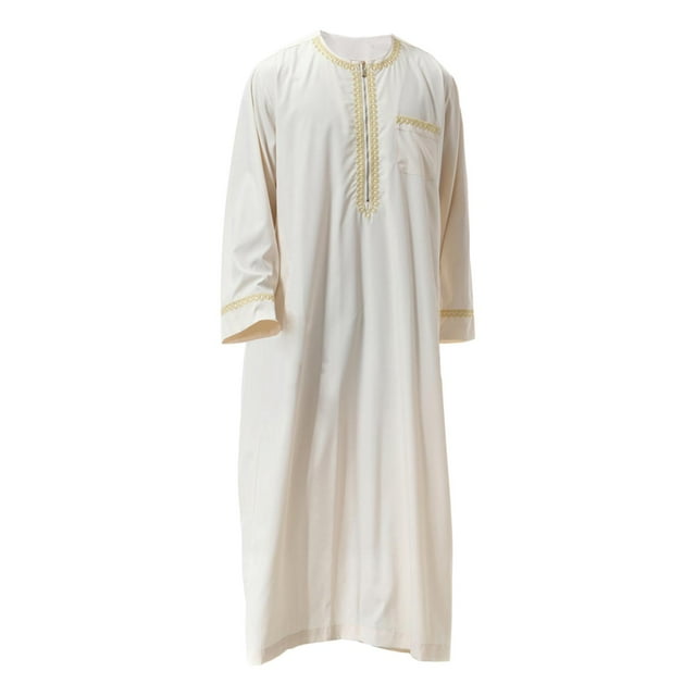 Vestido camisero informal jinwen caftán Medio Oriente largo cuello redondo duradero beige XXL