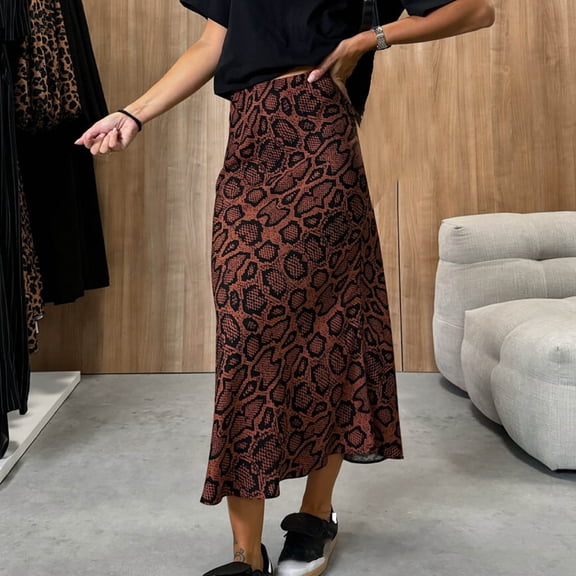 Maoxin Womens Skirts Women's Fall And Winter Fashion High Waist Printed Half Skirt Half Skirt ,Brown,L