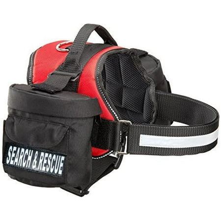 Search & Rescue Dog Harness with Removable Saddle Bag Backpack Harness Carrier Traveling. 2 Removable Search & Rescue Reflective Patches. Please Measure Dog Before Ordering.