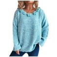 thumbnail image 2 of WRKEKC Women's Floral Decor Crewneck Knit Pullover Sweater Long Sleeve Feminine Blossom Embellished Tops Womens Sweater, 2 of 7