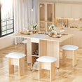 thumbnail image 3 of LinkRomat Folding Dining Table Set for 4, Kitchen Table with Shelves & 4 Leather Chairs, Space Saving Foldable Dining Table with 6 Wheel (Walnut), 3 of 9