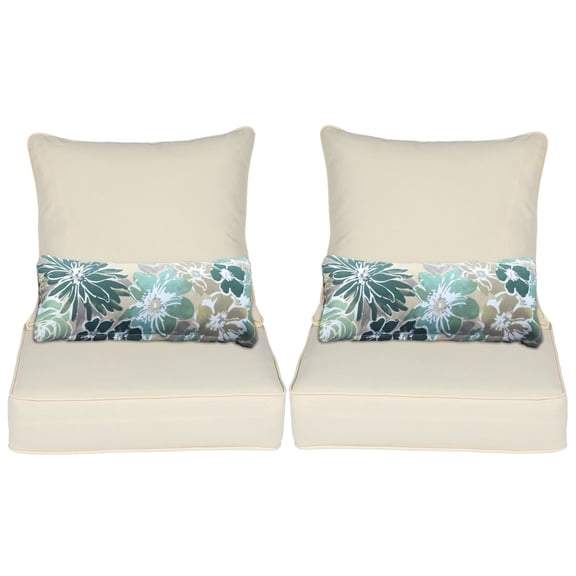 Aoodor 24'' x 24'' Outdoor & Indoor Deep Seat Cushion Set, furniture pillows and cushions, Olefin Fabric Slipcover and Sponge Foam (Set of 2 Seats, 2 Backs, 2 Lumbar Pillows)-Beige