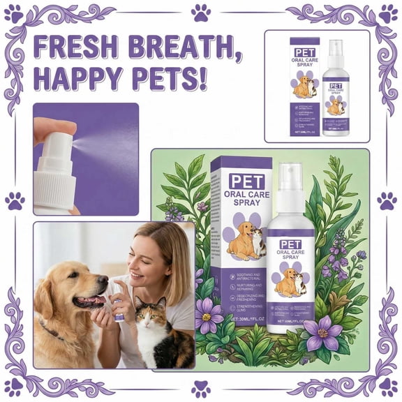 Kriath Pet Dental Care Spray for Dogs & Cats - Fresh Breath, Teeth Cleaning & Tartar Control, Plaque Remover, Oral Hygiene Health Solution (1 pc, 30ml)