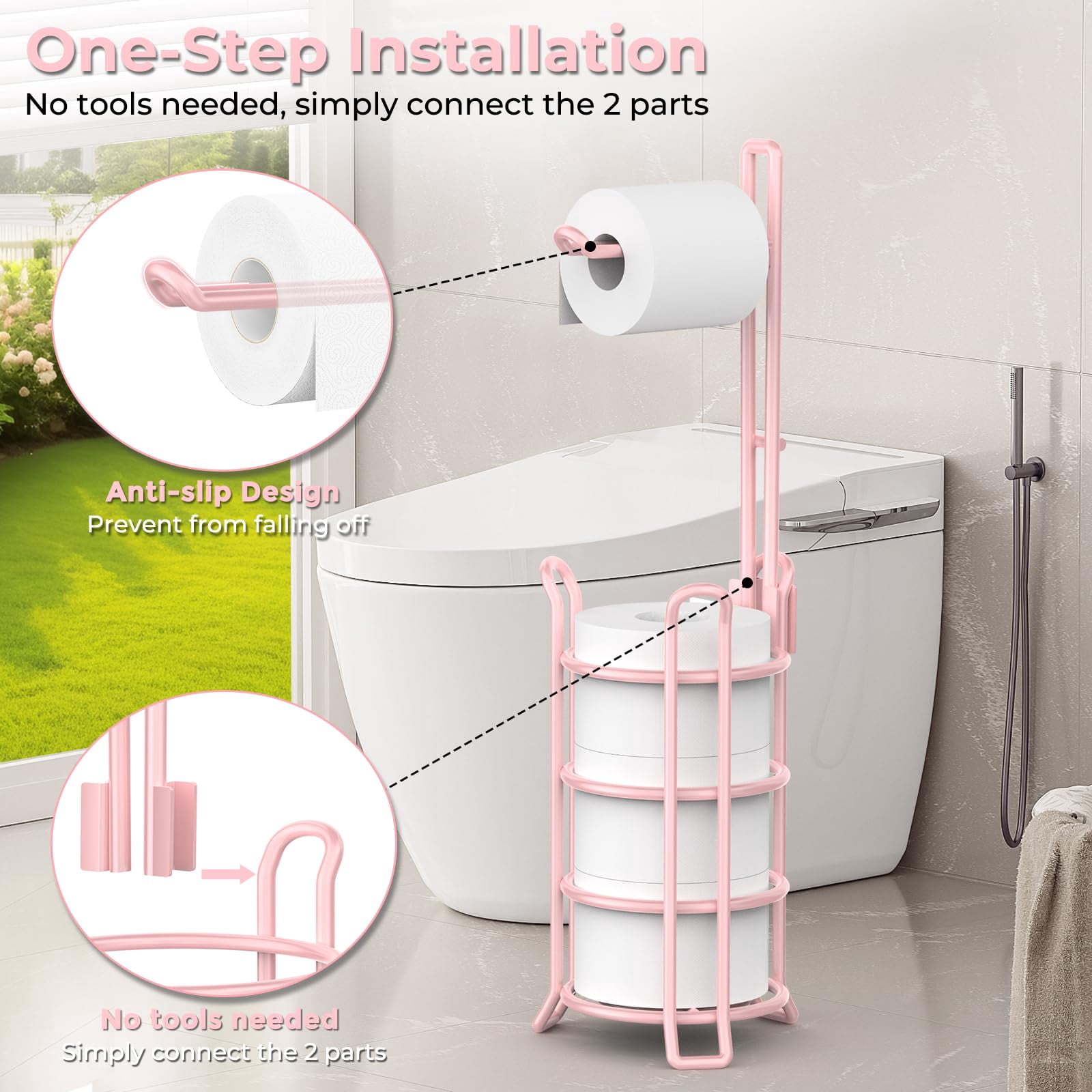 Toilet Paper Holder Toilet Paper Stand and Dispenser for 3 Spare Rolls Metal Wire Free-Standing Toilet Tissue Paper Roll Storage Shelf Bathroom Accessories Storage Organizer Black