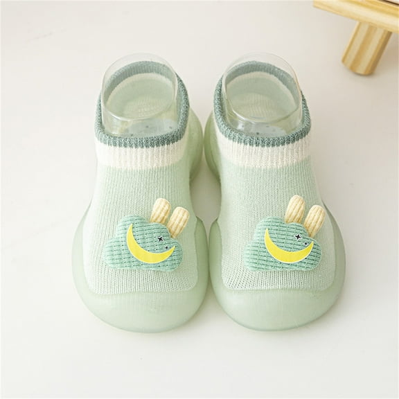 Generic Toddler Kids Baby Boys Girls Shoes First Walkers Cute Cartoon Antislip Wearproof Socks Shoes Crib Shoes Sneaker Non Slip Soft Sole Sneakers (0-6 Months,Green)