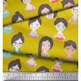 thumbnail image 2 of Soimoi Yellow Poly Georgette Fabric Women Face Human Figure Printed Fabric 1 Yard 42 Inch Wide, 2 of 5