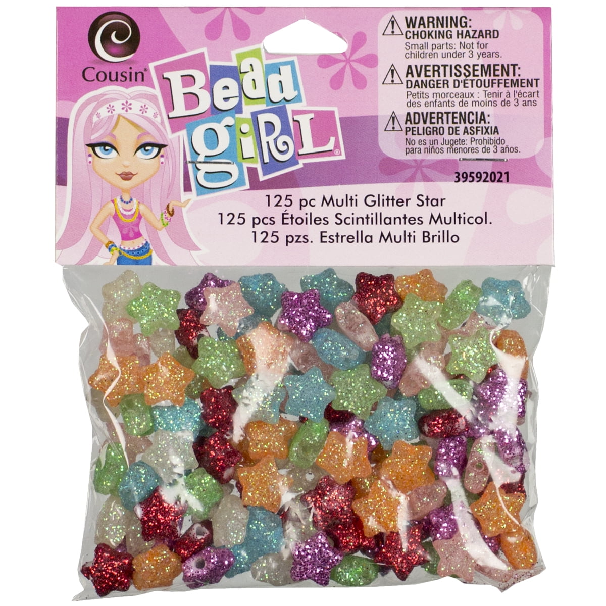 Bead Girl Glitter Star Beads, 125/Pkg, Assorted Colors