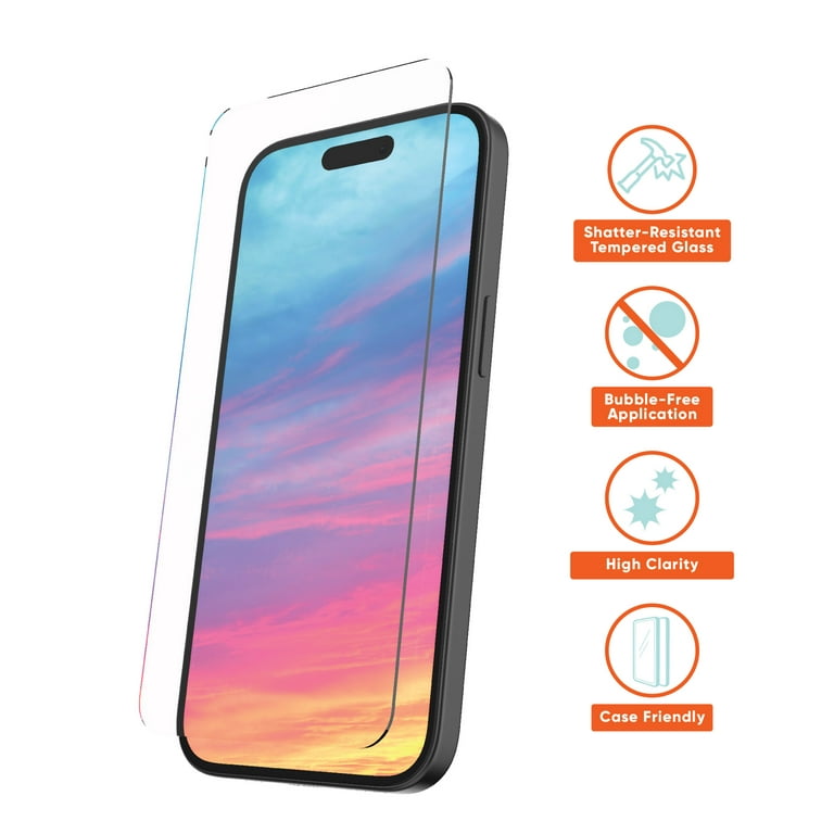 Onn. Glass Screen Protector for iPhone 15 Plus, iPhone 14 Plus - 2 Pack