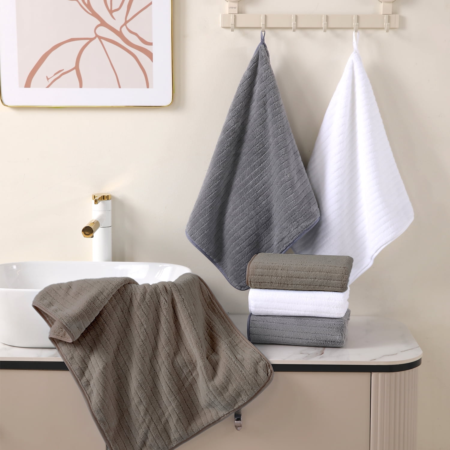 Covina Home 12 Pack Dark Brown Hand Towel Set, Oversized Ultra Soft Microfiber Bathroom Towel Set Adult Luxury Lightweight Cozy Collection