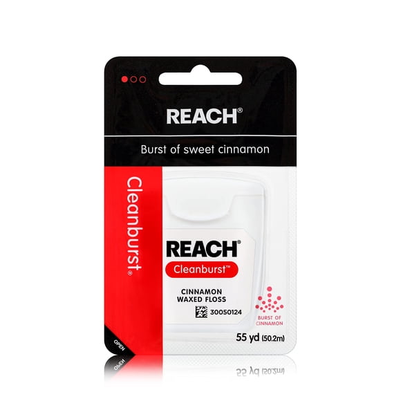 Hilo dental Reach Cleanburst sabor canela encerado 50 m, paquete de 4