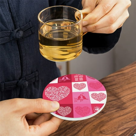 

Fuieoe Coffee Cups Four Piece Suit Valentine S Day Love Round Placemat Potholder