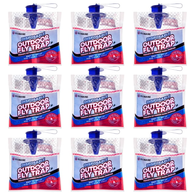 Trampas para moscas BugBane desechables para exteriores con cebo natural, 9 unidades