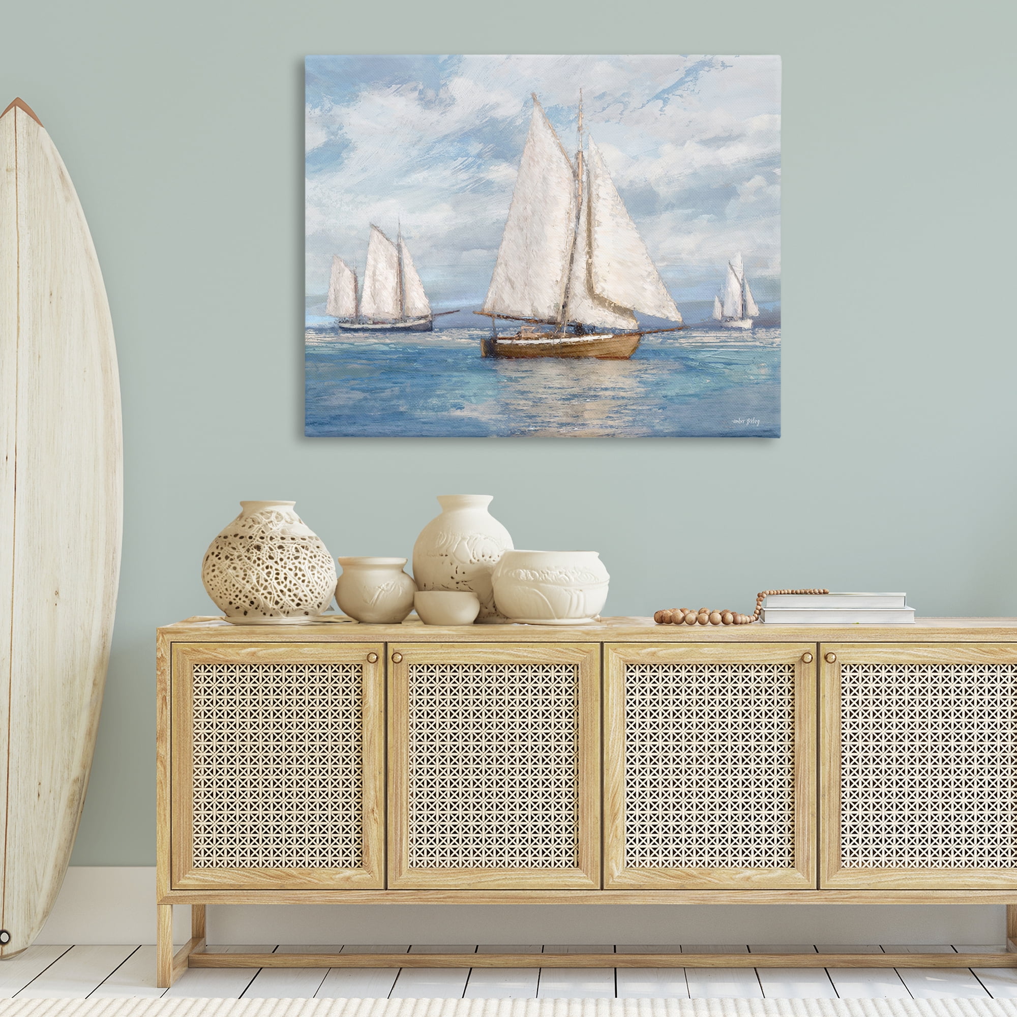 Stupell Industries Sailboat Trio Impression Nautical & Beach Painting Wrapped Canvas Art Print Wall Art, 48 x 36
