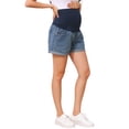 thumbnail image 4 of INSPIRE CHIC Women's Summer Lounge Workout Roll Hem with Pockets Maternity Pregnancy Denim Shorts Dark Blue S, 4 of 6