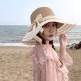 thumbnail image 4 of Sombrero de paja con lazo de encaje hueco para mujer, sombrero de paja con protección solar para salida de verano, 56-58cm, 4 of 5
