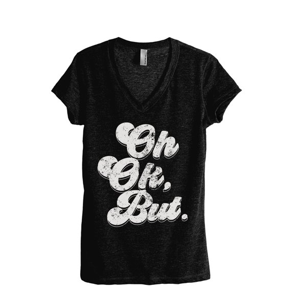 Oh Ok, But. Women's Fashion Relaxed V-Neck T-Shirt Tee Heather Black X-Large