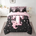thumbnail image 2 of Manfei Girls Pink Monogrammed Bedding Comforter Set 7 Pieces, Personalized Letter T Queen Bedding Sets, Kawaii Axolotl Cherry Blossoms Queen Sheet Sets, Microfiber Bedroom Decor, 2 of 8