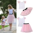 thumbnail image 1 of Mère Fille Femmes Enfant Filles Été T-shirt Hauts Jupe Robe en Tulle Tenues Assorties Ensemble, 1 of 5
