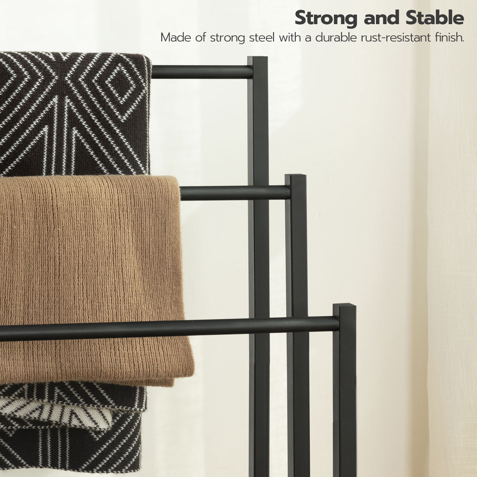 HOOBRO Industrial 3-Tier Freestanding Towel Rack with Shelf, Black