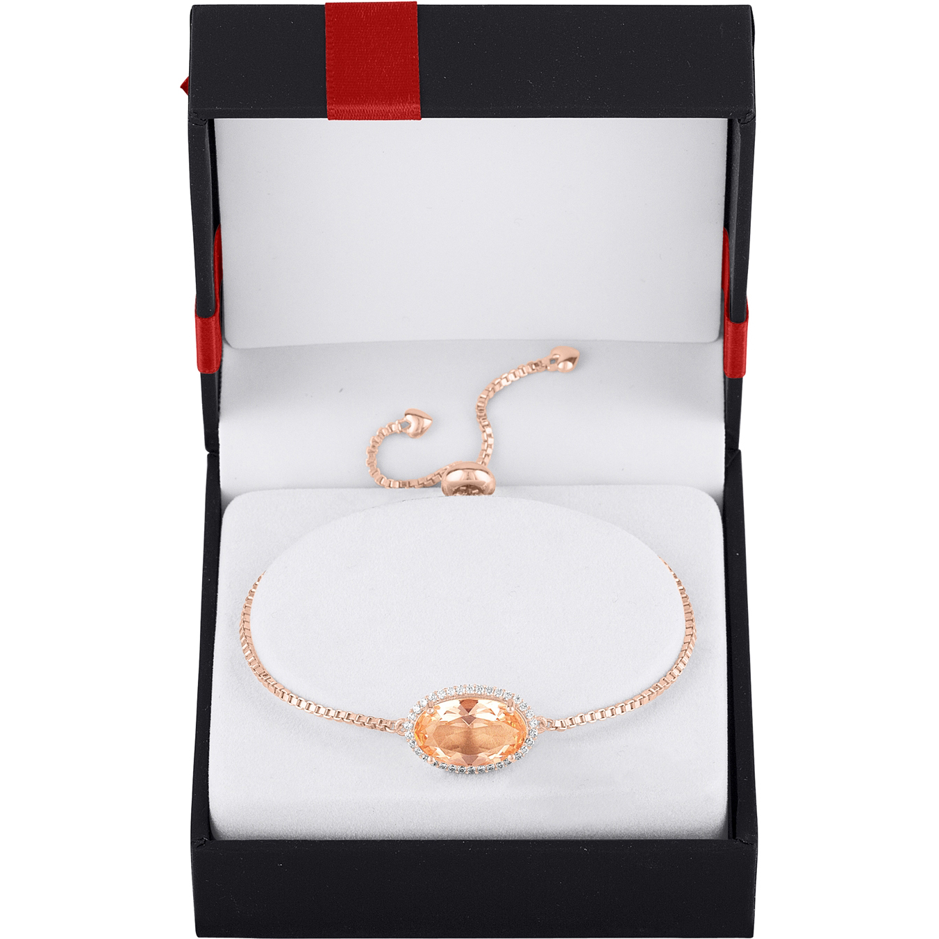 Believe by Brilliance Sterling Silver Plated with 14kt Gold Flash Plating Simulated Morganite and CZ Oval Adjustable Bracelet