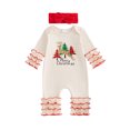 thumbnail image 1 of Gupgi Infant Girl Christmas Jumpsuits Baby Tree Print Bodysuit Layered Ruffle Long Sleeve Full Length Romper Bow Headband, 1 of 9