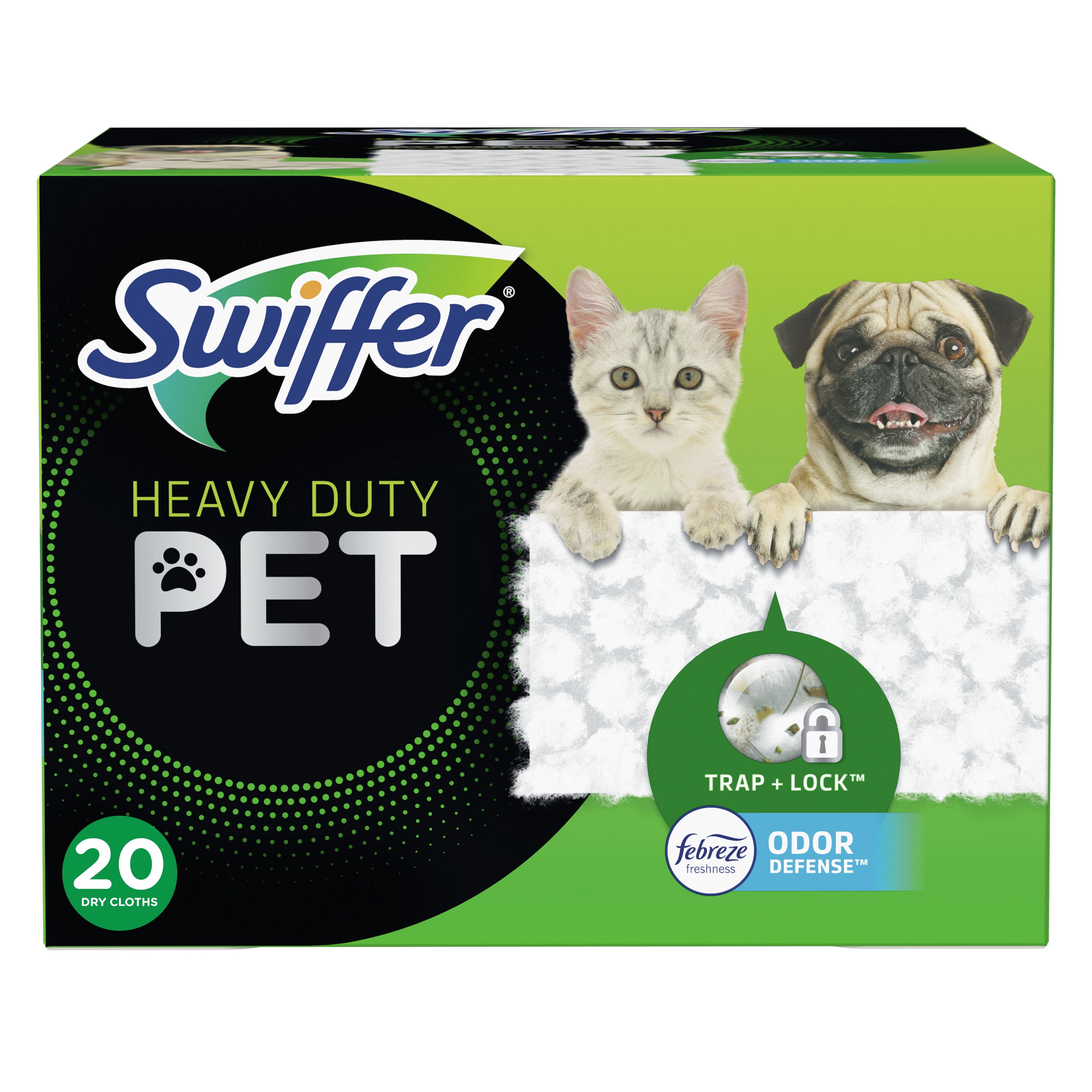 Swiffer Sweeper Heavy Duty Pet Dry Refills, Febreze Odor Defense, 20 Ct