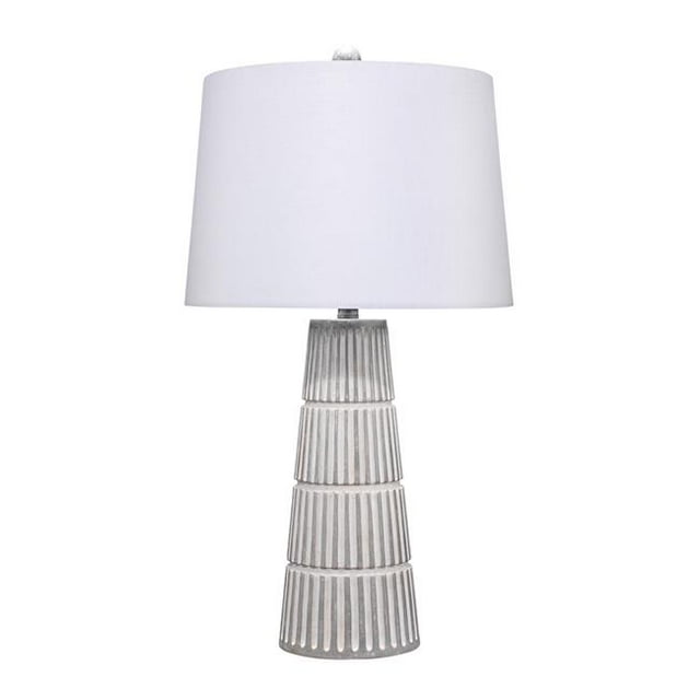 Benjara BM263654 Table Lamp with Cement Conical Engraved Vertical Lines Base, Gray