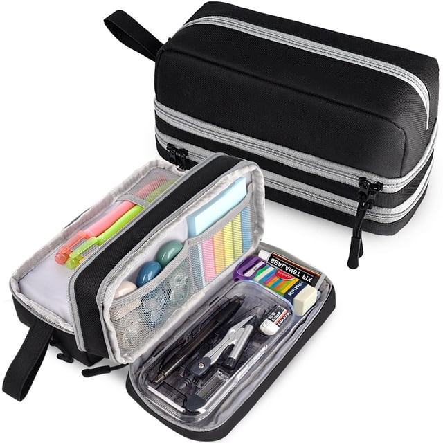 Estuche para lápices Genteen de gran capacidad, negro, para oficina y adulto