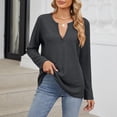 thumbnail image 3 of VISALY Long Sleeve Shirts Pullover Sweatshirts V Neck Waffle Knit Sweatshirt Oversized Sweatshirt Lightweight Fashion Sweatshirt Basic Sweatshirts Tunic Tops A L, 3 of 8