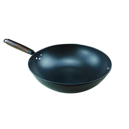 

NUOLUX 1Pc Durable Iron Household Saucepan Frying Pan Round Bottom Wok (Black)