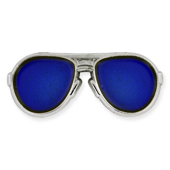 PinMart's Trendy Silver and Blue Lenses Aviators Sunglasses Enamel Lapel Pin