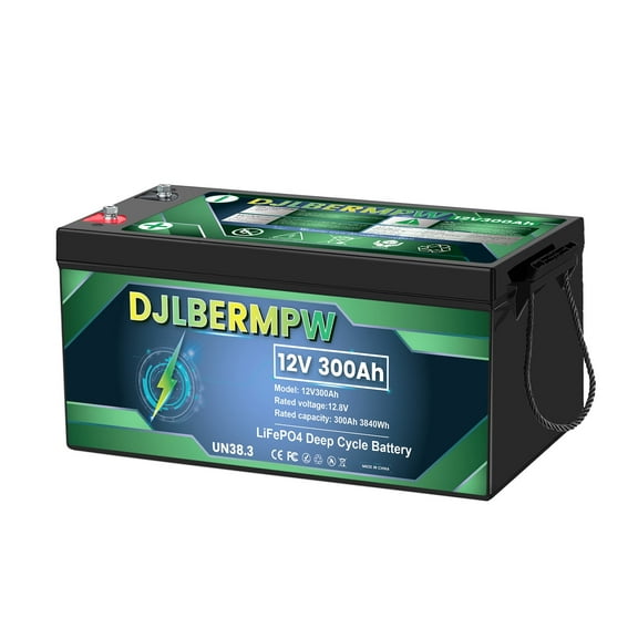 DJLBERMPW 12V 300Ah LiFePO4 Lithium Battery, Built in 200A BMS 15000  Deep Cycle for RV, Solar System, Home Power Storage