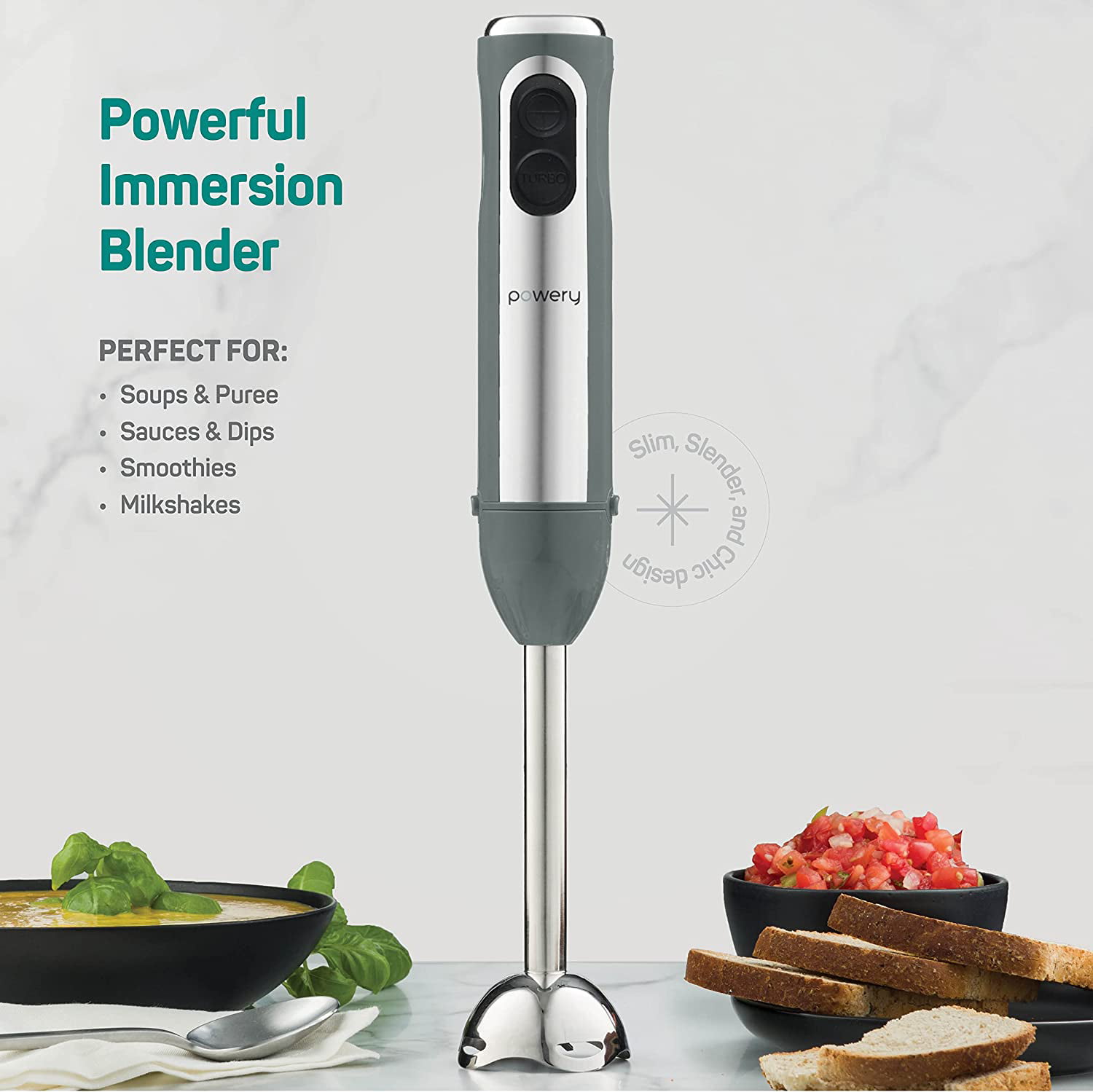 Powerful Immersion Blender GE 500w of power in a multi-purpose hand blender