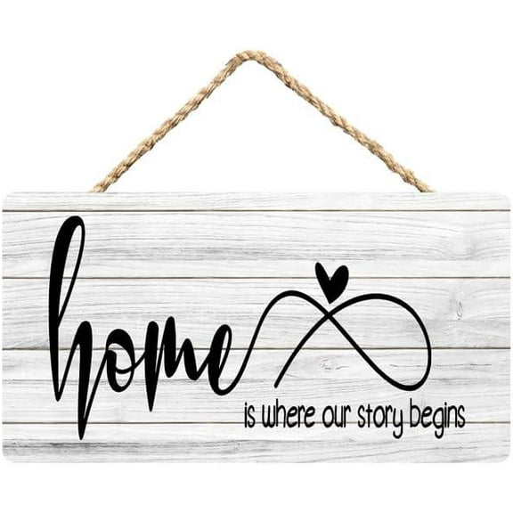 Rustic Wooden Sign Decor - Home Is Where Our Story Begins Home - Wood Plaque Home & Office Inspirational Gifts Hanging Wall Signs 6x12 IN