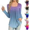 thumbnail image 1 of qolati Women's Fall Long Sleeve T Shirts Dressy Trendy Printed Ruched Square Neck Shirts Casual Loose Flowy Holiday Pullover Tops, 1 of 6