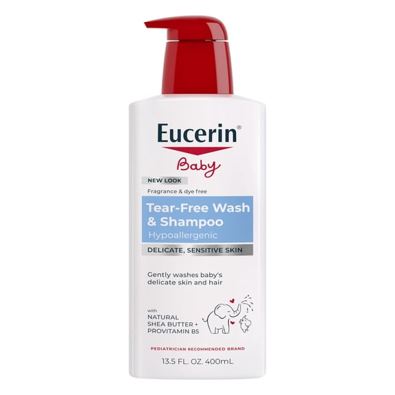 Eucerin Unscented Baby Shampoo and Body Wash, Tear-Free, 13.5 fl oz Pump Bottle