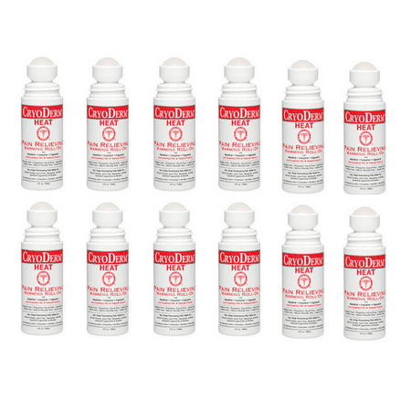 Cryoderm Heat Pain Relieving Warming Gel Roll-On 3 Ounce 12 PACK