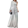 thumbnail image 2 of Joernso 2Pcs/Set Women Outfit Bandage Bowknot High Waist Wide Leg One Shoulder Top Patchwork Shiny Pants Set Streetwear, 2 of 8