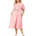 thumbnail image 3 of Agnes Orinda Women's Plus Size Nightgowns Crew Neck Short Sleeves Sleep Dress Cats Print Pajamas Lounge Home with Pocket 2X Pink, 3 of 9