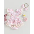 thumbnail image 3 of Bagilaanoe Newborn Easter Outfits Baby Girl Rompers Dress Print Fly Sleeve Bodysuits + Headband 3M 6M 12M 18M Infant Patchwork A-line Dresses, 3 of 8