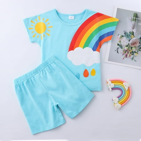

Baby Boys Girls Rainbow Print Short Sleeve T-shirt Shorts Outfits Set